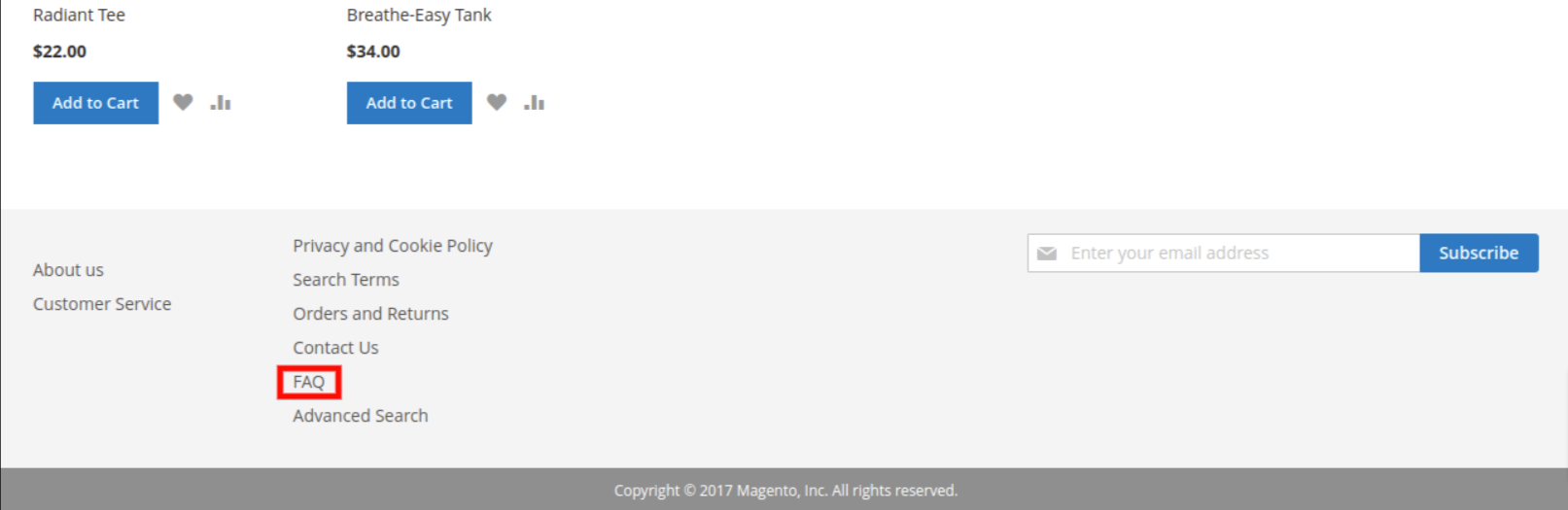 Advance FAQ - add faq link footer