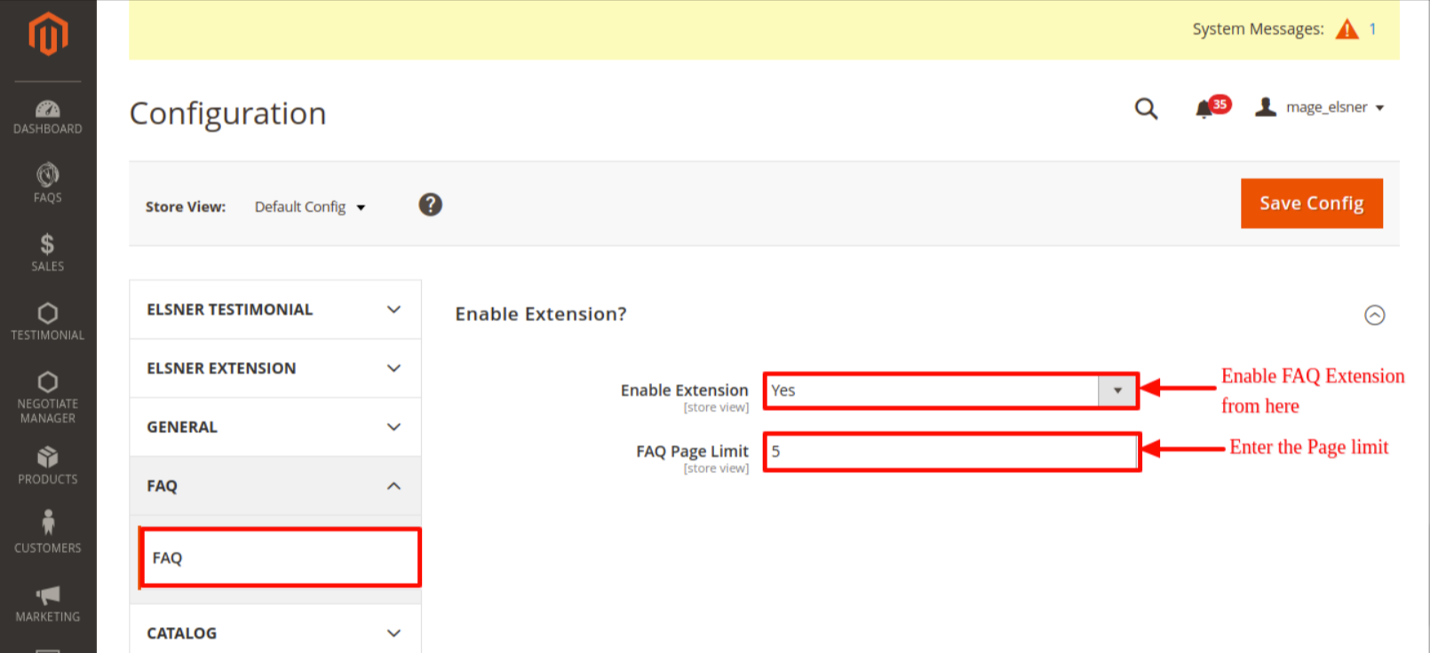 Advance FAQ - change configuration setting