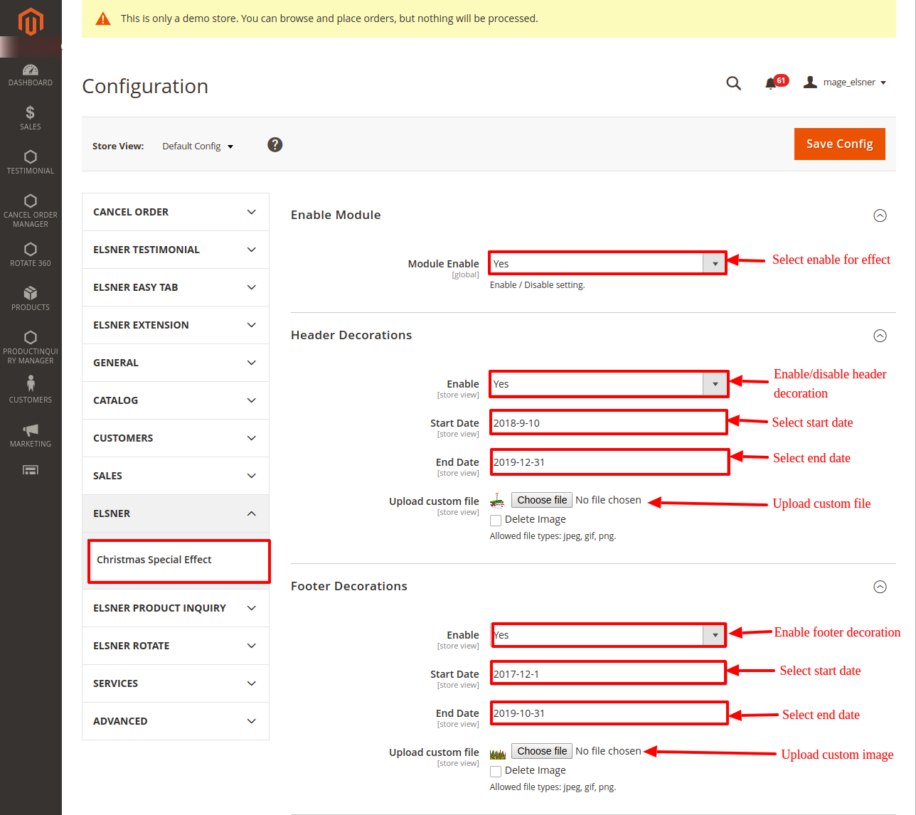 Christmas Snowfall Effects - Change Configuration Settings