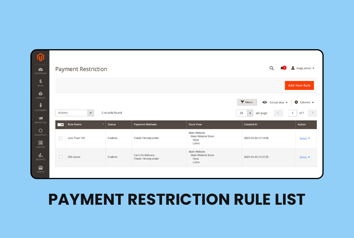 Magento 2 Payment Restrictions - rule listing