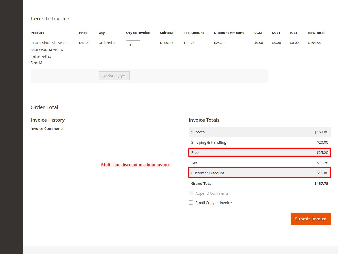 Multiline Discount - discount in admin invoice