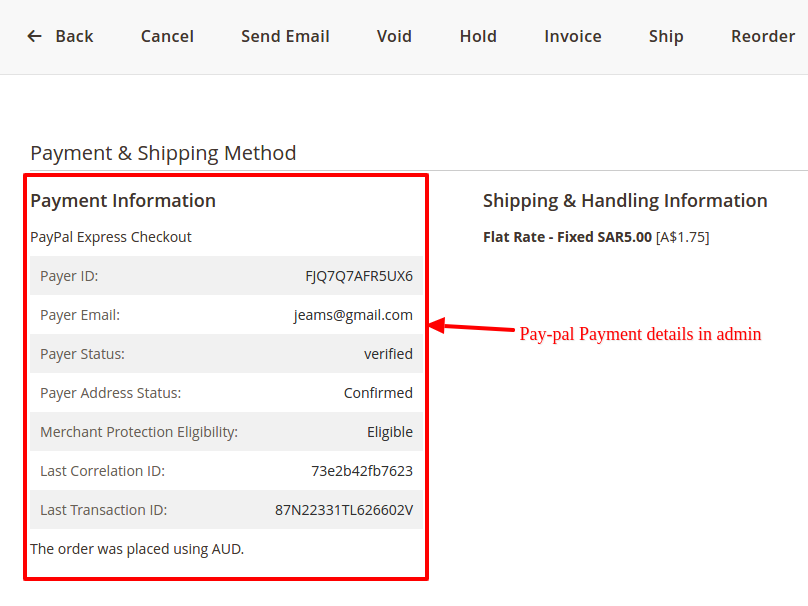 PayPal Multicurrency - paypal payment detail on admin